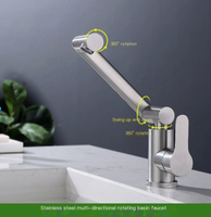 Robinet de lavabo pliable, télescopique et rotatif à poignée unique avec bras articulé, pour eau chaude et froide, cuisine et salle de bain