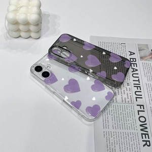 Coque de téléphone transparente pour iPhone 16, 15 Pro, 13, 14, motif cœur violet, personnalisable, compatible avec Apple 17 Pro Max, tendance - Product Image 3