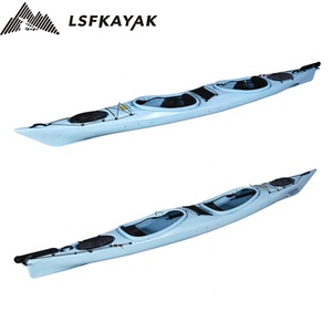 Alibaba online trade show racing boat factory wholesale PE sit in sea kayak with spray deck and paddle