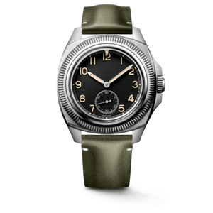 Montre mécanique automatique vintage avec petite seconde, lunette cannelée et bracelet en cuir pour homme Longinesing - Product Image 1