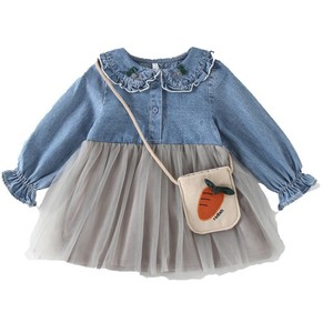 2021 nuova Boutique Casual Carota Modello di Tutti I Giorni di Usura <span class=keywords><strong>Tulle</strong></span> Denim Dei Bambini Del <span class=keywords><strong>Vestito</strong></span> Con Il Sacchetto - Product Image 2