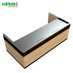 Highbright Wood Grain Frame Stainless Steel Top Basic Supermarket <b>Checkout</b> <b>Counter</b> for Supermarket Retail Stores - Product Image 1