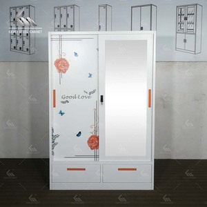 Armoire coulissante en métal à 2 portes pour vêtements, avec miroirs et tiroirs, pour chambre de bébé, vente directe usine Foshan - Product Image 1