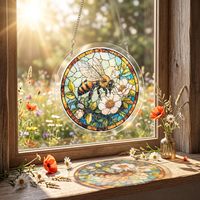 Kit de puzzle en acrylique vitrail en gros, attrape-soleil irrégulier, pièces uniques, motif abeille, décoration de jardin, cadeau