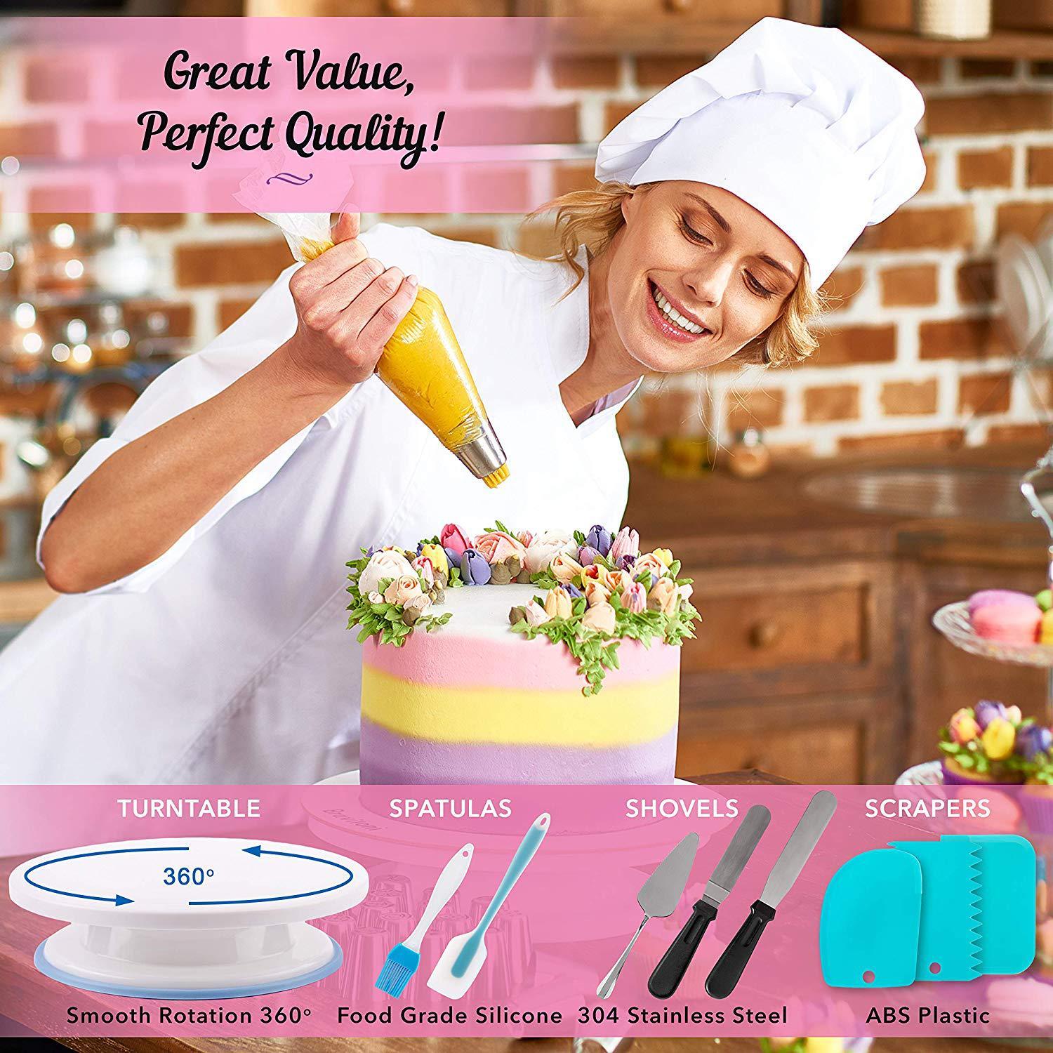 Lot De 3 Douilles à Pâtisserie En Acier Inoxydable + Accessoires - Pour Décorer Gâteaux, Cupcakes - Kit Complet Débutants Et Pros