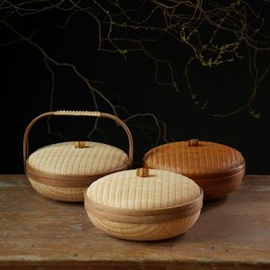 Bamboo woven basket with handles, storage basket, handmade fruit plate, <b>sewing</b> basket, tea <b>set</b> storage item. - Product Image 1