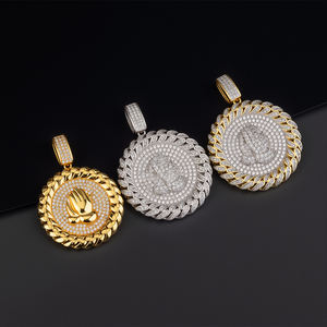 قلادة موسانيت <span class=keywords><strong>2026</strong></span> مخصصة مرصعة بالكامل بقطع دائري لامع من الذهب عيار 18 قيراط، مجوهرات نحاسية فاخرة مرصعة بالزركون - Product Image 1