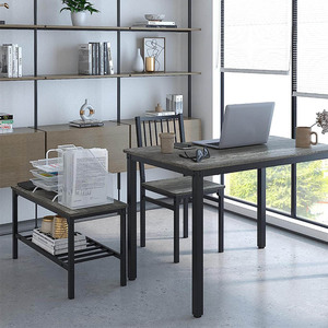 Modern Design Kitchen 4-Piece Metal <strong>Dining</strong> <strong>Table</strong> and Chairs Set <strong>with</strong> 2 Chairs and <strong>Benches</strong> - Product Image 5