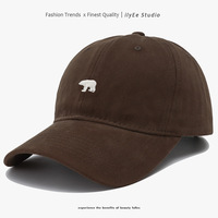 Casquette de baseball 6 panneaux 100 % coton pour femme coréenne, broderie ours polaire, visière souple, réglable, décontractée/tendance, toutes saisons