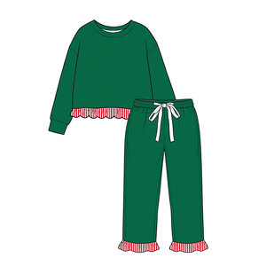 Pre-venta Conjunto de 2 Piezas de Ropa para Niñas Pequeñas, Sudadera y Pantalones Deportivos a Rayas de Color Sólido, Estilo Casual, para Otoño y Navidad - Product Image 2