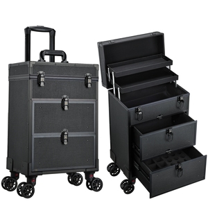 Rolling <b>Makeup</b> <b>Case</b> with 2 Large Drawers Professional Cosmetic Suitcase Organizer Make up Trolley with Wheels Salon Barber Box - Product Image 1