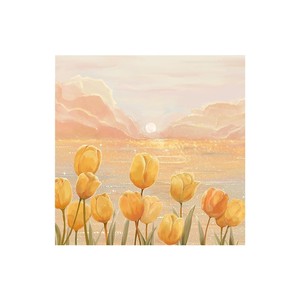 Cuadro en lienzo con marco, decoración minimalista de paisaje marino con tulipanes para sala de estar o restaurante - Product Image 4