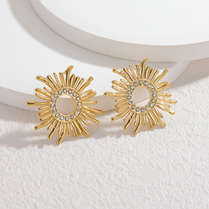 Pendientes de Botón de Estilo Retro Europeo Americano, Joyería de Moda de Aleación con Diseño de Girasol, Personalidad Creativa, para <span class=keywords><strong>Shein</strong></span> y Comercio Transfronterizo - Product Image 3
