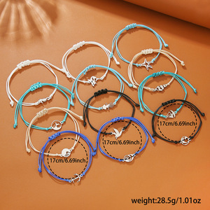 Stainless Steel Marine Charm Bracelet Set Waxed Thread <b>Braided</b> Jewelry Ocean Theme <b>Accessories</b> For Women Fashion Jewelry Sets - Product Image 4