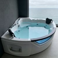 59 pouces. Baignoire d'angle en acrylique moderne de luxe pour 2 personnes avec hydromassage, spa portable, 6 jets et drain