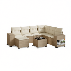 Ensemble de canapés de jardin Lifestyle en rotin beige, 6 places, mobilier d'extérieur réglable, design contemporain - Product Image 1