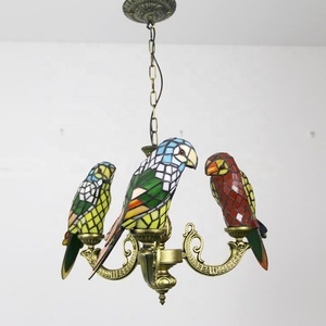 Lámparas Colgantes LongHuiJing con Forma de Loro, 3 Cabezas, Multicolor, Iluminación Colgante Tipo Domo, Estilo Tiffany Rústico, Vidrio Emplomado - Product Image 5