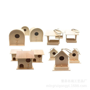 Nichoir en bois Mingrui, bois naturel, petite taille, pour accrocher à l'extérieur, artisanat, peinture à la main pour enfants - Product Image 4