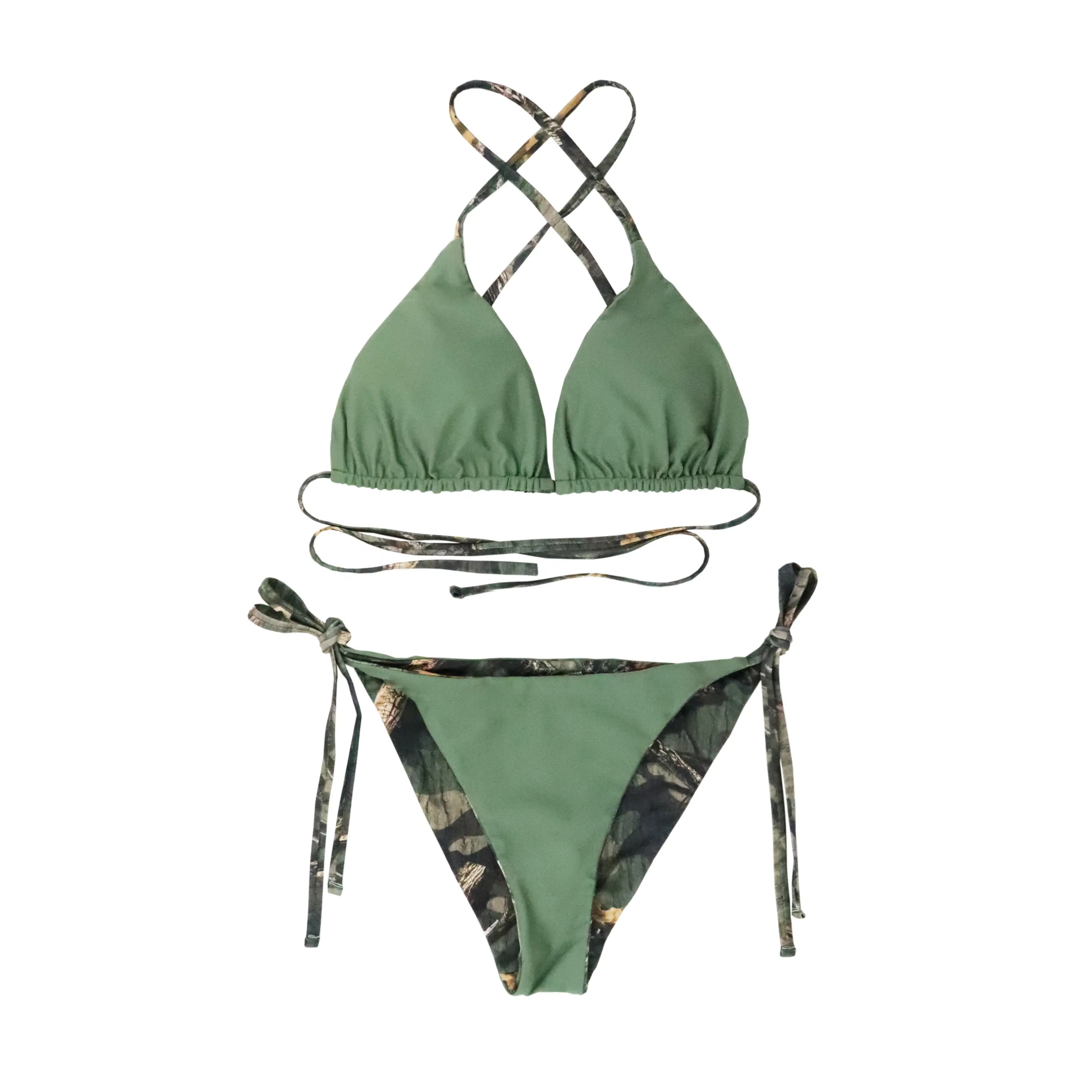 Women Reversible Forest Camo Print Two Piece Bikini Swimwear