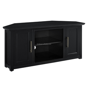 Meuble TV d'angle multifonctionnel <span class=keywords><strong>en</strong></span> bois style ferme moderne de 48 <span class=keywords><strong>pouces</strong></span> avec rangement ouvert, personnalisable, noir/noyer foncé, à poser au sol - Product Image 2