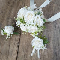 A-1459 Boutonnière de mariage et corsage de poignet en rose artificielle blanche