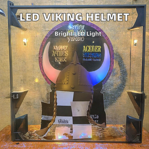 Casco vikingo con luz LED, cuernos, trenzas, accesorios de <span class=keywords><strong>guerreros</strong></span> medievales a rayas, sombrero para niños, Material de poliéster para deportes - Product Image 2
