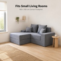 Canapé d'angle modulaire rectangulaire trois places beige en tissu pour salon moderne