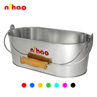 NIHAO Seau à glace galvanisé grande taille à prix réduit avec support en bois pour fêtes, idéal pour le vin et les outils de bar, avec fonction de refroidissement