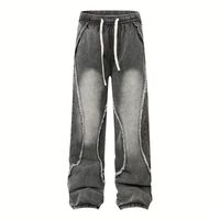 Jean baggy homme style rétro américain avec cordon de serrage, denim légèrement délavé, unisexe, style rock revival pour l'été et l'automne