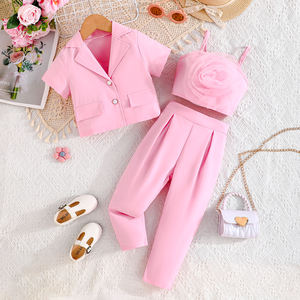 Casual squisito floreale <span class=keywords><strong>per</strong></span> ragazze tre pezzi comodo Top a manica corta con bottoni <span class=keywords><strong>pantaloni</strong></span> <span class=keywords><strong>eleganti</strong></span> <span class=keywords><strong>per</strong></span> abbigliamento <span class=keywords><strong>per</strong></span> bambini - Product Image 1