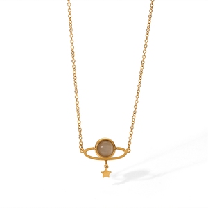 Delicado Collar Gargantilla con Colgante de Estrella Planetaria de Acero Inoxidable, Collar con Dije de Saturno y Piedra Ojo de Gato, Regalo Minimalista <span class=keywords><strong>para</strong></span> <span class=keywords><strong>Novia</strong></span> - Product Image 1