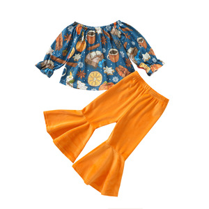 Vendite calde autunno vestiti del bambino stampa personalizzata bambino manica lunga top pantaloni a campana ragazze due pezzi set <span class=keywords><strong>abbigliamento</strong></span> per 12 <span class=keywords><strong>anni</strong></span> - Product Image 1