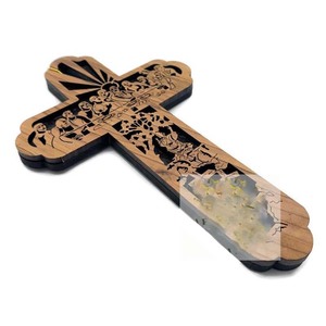 Décoration murale Cadeaux religieux Décorations de Noël Croix de terre sainte en bois d'olivier Croix en bois Décoration murale Croix en bois - Product Image 3