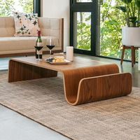 Table basse en bois courbé de grande taille, style minimaliste moderne, style nordique du milieu du siècle, solide, créative, fonctionnelle, meubles de maison