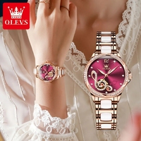 Montre de luxe automatique pour femme en céramique et cuir Hangzhou 6656 avec note musicale - Cadeau
