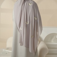 Ensemble Abaya Musulmane Femme de Haute Qualité avec Broderie Branche d'Olivier, Jupe Longue, Ceinture et Voile pour Fêtes, en Polyester Respirant