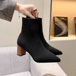 Stivali da Neve Elasticizzati 2024 Nuovi con Zip e Tacco Autunno Inverno Stivaletti a Punta Elasticizzati per Donna Tomaia in Finta Pelle Scamosciata - Product Image 4