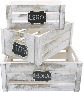 Rustic Nesting Wooden Crates Decorative Box Country rectangle storage gift crate rustic white wood crates with chalk board sign