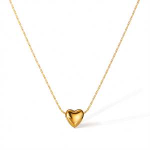 Collar Romántico de Acero Inoxidable con Colgante de Corazón Grueso en Oro de 18K para Mujer, con Zirconia, Joyería de Moda para Enamorados, Regalo - Product Image 1