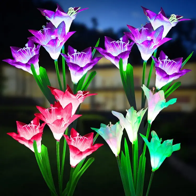 Luci solari da giardino con fiori di giglio più grandi impermeabili 7 colori che cambiano luci solari per giardino esterno