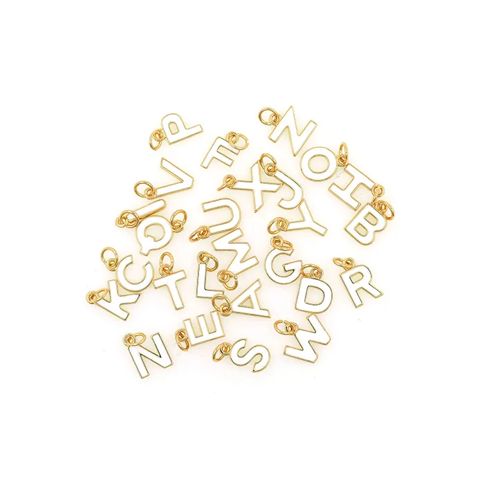 Custom Copper Letter Pendant 18K Gold White Enamel 26 Letter Pendant DIY Bracelet Necklace Jewelry Charm