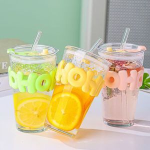 HECION Vasos <span class=keywords><strong>de</strong></span> Vidrio para Oficina, Tazas para Café y Bebidas, Vaso <span class=keywords><strong>de</strong></span> Agua <span class=keywords><strong>de</strong></span> Gran Capacidad con Pajita, Vaso Infantil, Regalos para Amigos, 450ML - Product Image 4
