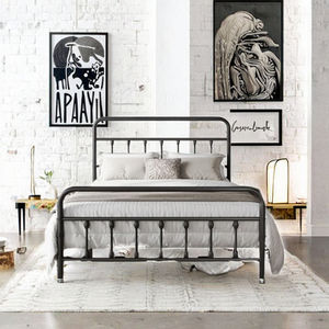 Классический черный металлический каркас кровати на платформе размера «Queen-Size» с минималистичным железным изголовьем, матрас, основа для хранения квартиры - Product Image 3