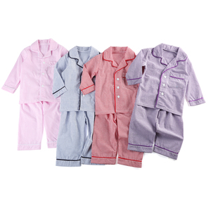 Set di <span class=keywords><strong>pigiama</strong></span> Plaid in morbido tessuto con colletto a righe ricamate spazi vuoti per bambini vestiti <span class=keywords><strong>pigiama</strong></span> set per bambini - Product Image 1