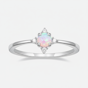 Bague en opale de feu ronde pour femmes, bague en opale avec pierres latérales en CZ, faite à la main, cadeau. - Product Image 1