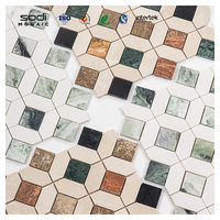 Mosaïque de marbre naturel de qualité supérieure pour bar à domicile, réception, projets muraux, blanc mélangé vert, design hexagonal octogonal, finition polie