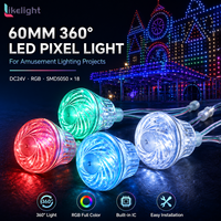 Luz de píxel inteligente tipo cabujón de 60 mm, DC24V, UCS2903, GS8206, DMX512, RGB, SMD5050, 18 LED, 360 grados, IP67, para señalización de parques de atracciones
