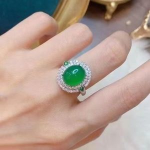 Anello di Lusso con Smeraldo a Forma di Uovo, Agata <span class=keywords><strong>Verde</strong></span> e Zirconia Cubica, per Fidanzamento e Matrimonio - Product Image 2