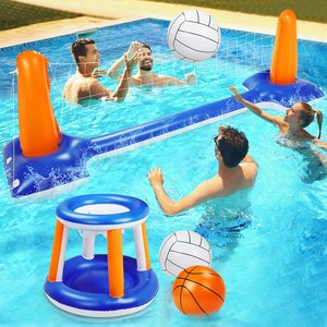 Ensemble de jouets aquatiques gonflables : filet de volley-ball, paniers de basket flottants, jeu de natation pour enfants et adultes, installations aquatiques amusantes - Product Image 3