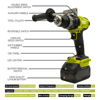 Perceuse à percussion sans fil 18V avec moteur sans balais, outil électrique portable avec batterie pour la construction et les réparations domestiques